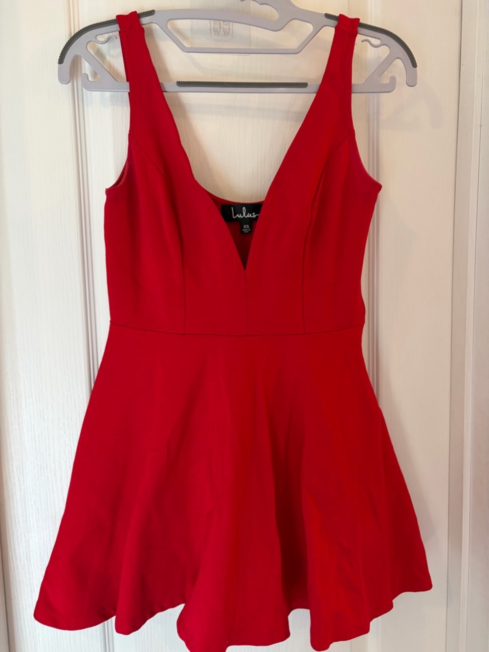 Lulu's Bold Red Scoop V-Neck Mini Dress
